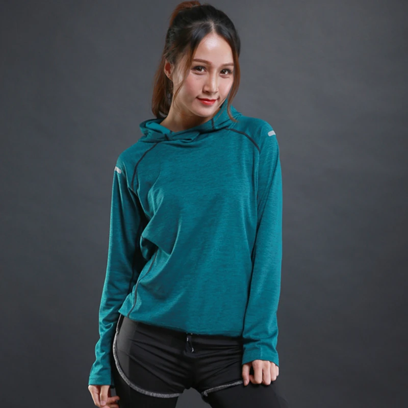 

Autumn Thin Women Running T Shirts Gym Fitness Long Sleeves Sweatshirts Quick Dry Training Breathable Hood Sports Yoga Clothing