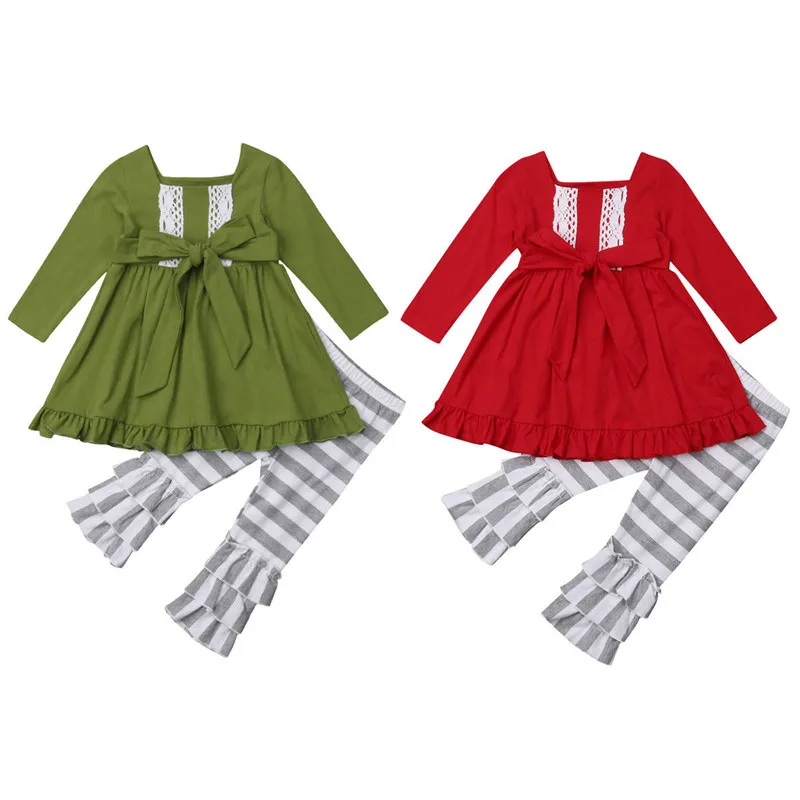 1-5y Fashion Baby Girls Xmas Clothing sets for Kids cotton Long Sleeve Tops Dress+Striped Pants bebe girl Outfits Clothes set | Детская
