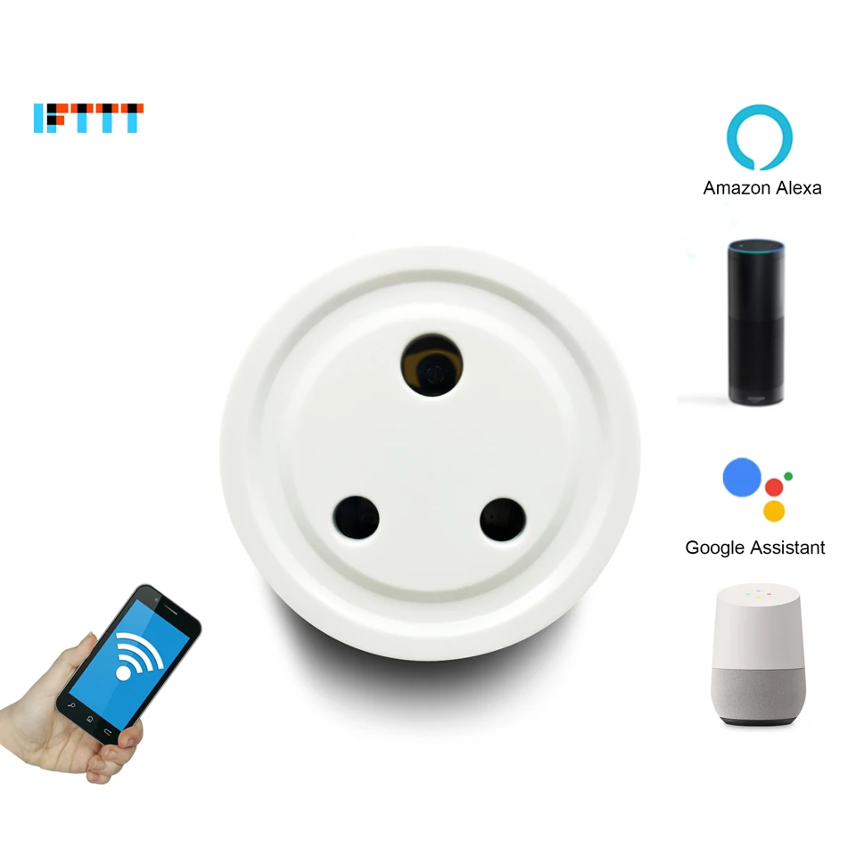 

India Round 3 Pins Wi-Fi WiFi Smart Socket Outlet Plug Adapter Adaptor For Alexa Echo Google Assistant Homekit Mini IFTTT 10A