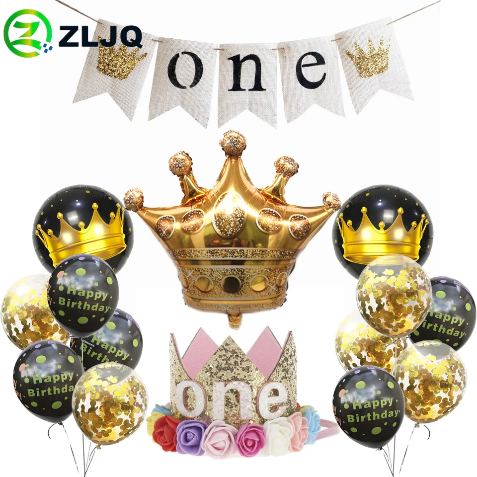 ZLJQ 15 шт./компл. Золотая Корона Фольга шар один брезентовые флажки тканевая шляпа