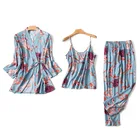 Комплект пижамный Женский, из 3 предметов, тонкий, на тонких бретельках, из хлопка, с цветочным принтом, свободный, домашняя одежда, 2021
