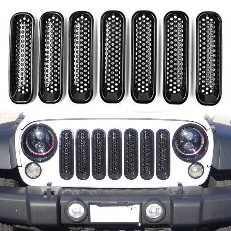 7 шт. черный Передний гриль сетка Решетка Вставка комплект подходит для 2007 2018 Jeep