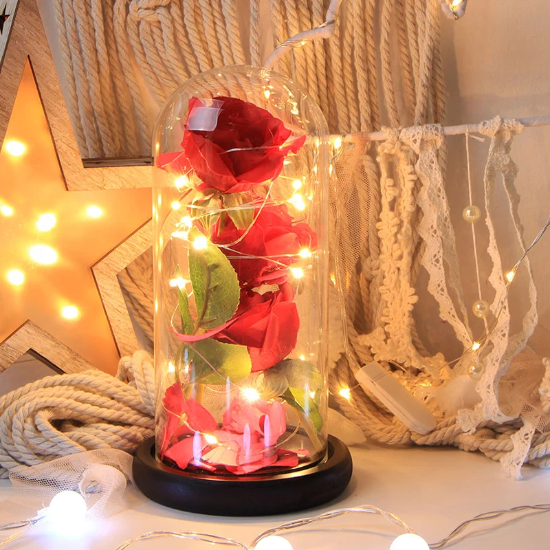 Светодиодный светящийся светильник с искусственным цветком розы сохраняющий