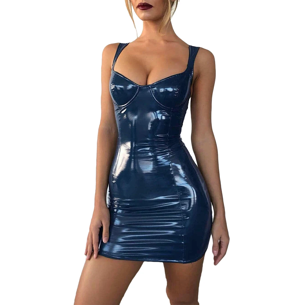 Женское платье карандаш из искусственной кожи облегающее мини без рукавов с