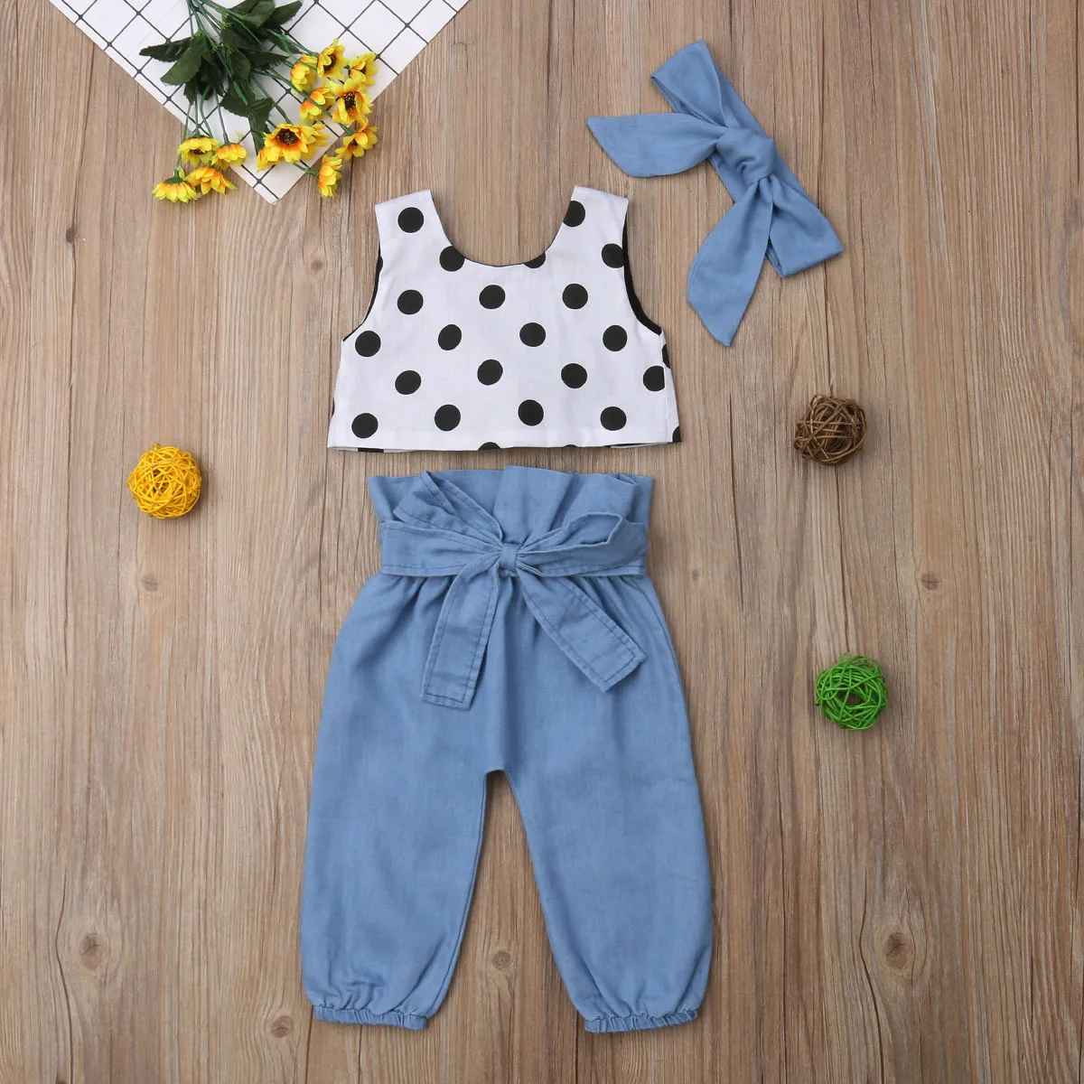 Жилет в горошек для маленьких девочек Canis топ синие штаны леггинсы повязка на