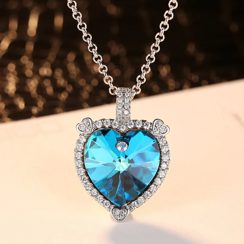 Fashion Blue Big Heart Crystal Women Love Wedding Necklace Zircon Statement Choker New Best | Украшения и аксессуары