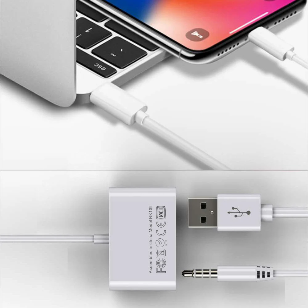 Двойной Разветвитель для наушников с разъемом Lightning на USB кабель зарядки камеры 3 5