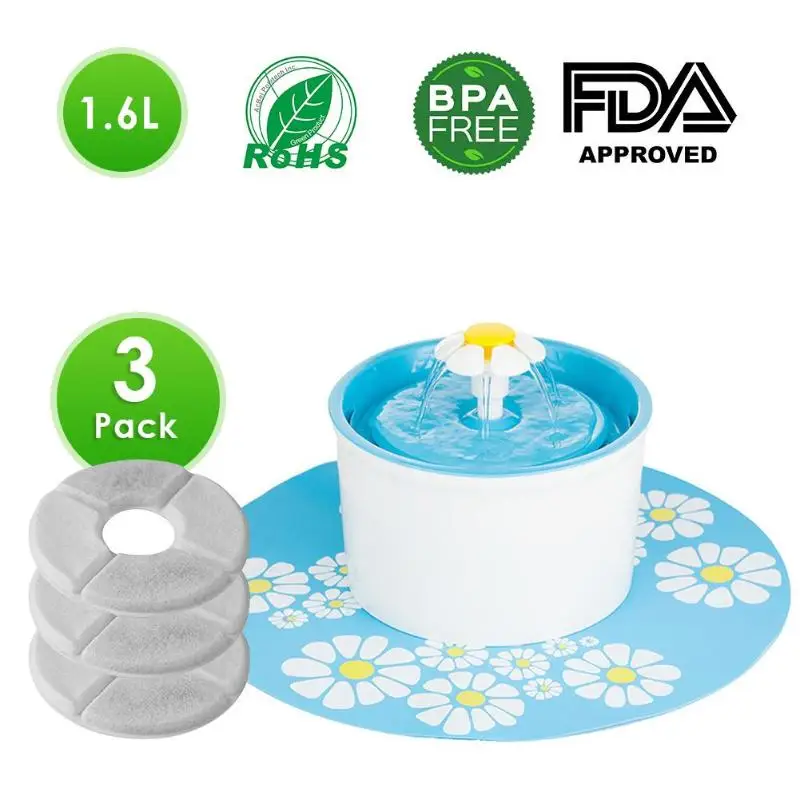 1.6L Electric Automatic Mute Pet Water Fountain Drinking Bowl Cat Feeder Dispenser with 3 Filters | Дом и сад