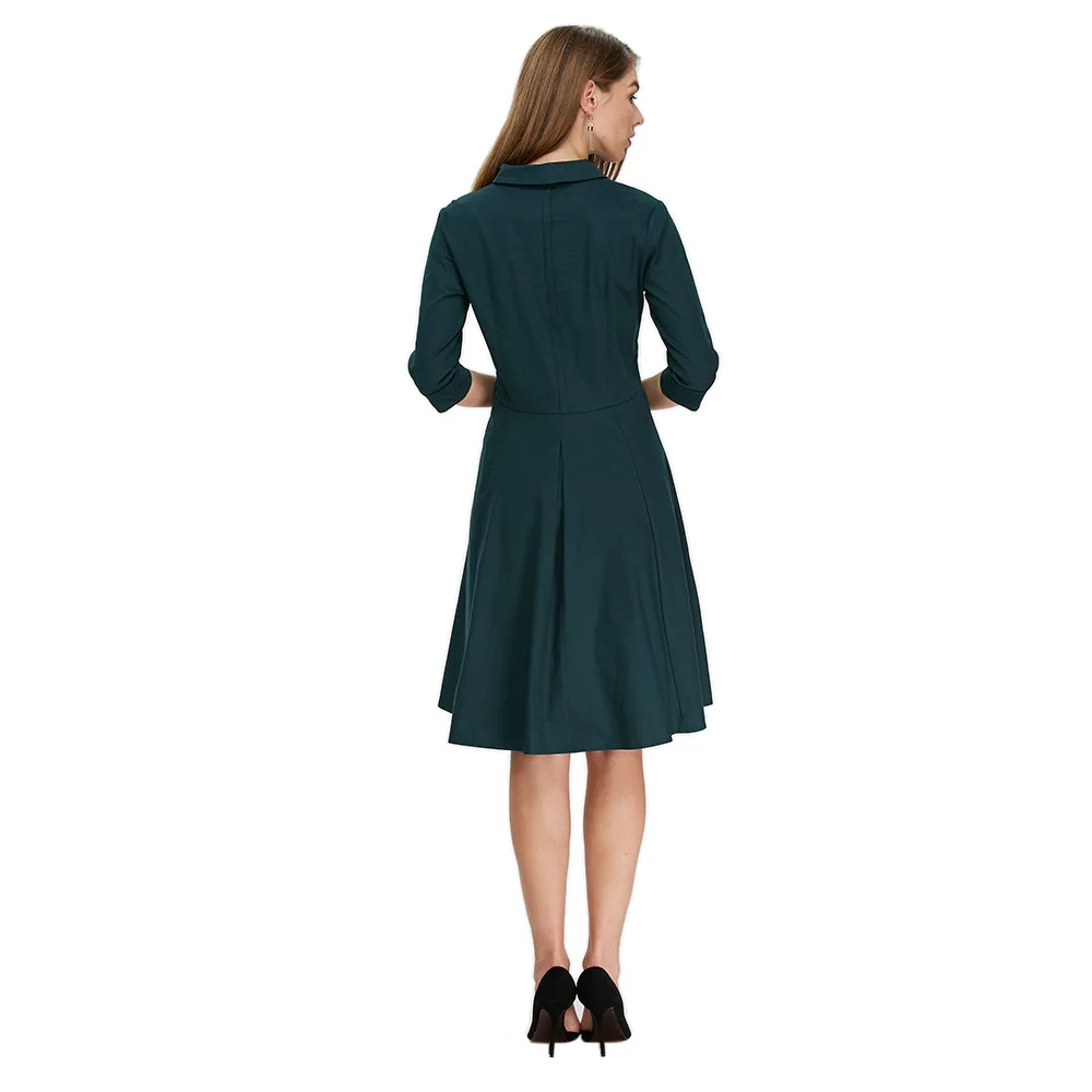 A-Line Summer Midi Dress Elegant Plain Fit And Flare Women Modern Office Lady Work Evening Party Shirt Dresses On Sale | Женская одежда