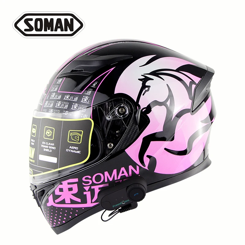 Соман мотоциклетный шлем с 800 метром Bluetooth Интерком двойной объектив Мотор