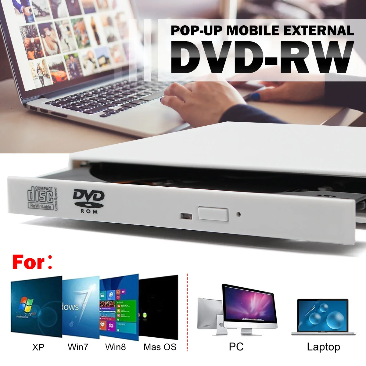 USB 2 0 портативный ультра тонкий внешний слот in компакт диск DVD ROM проигрыватель