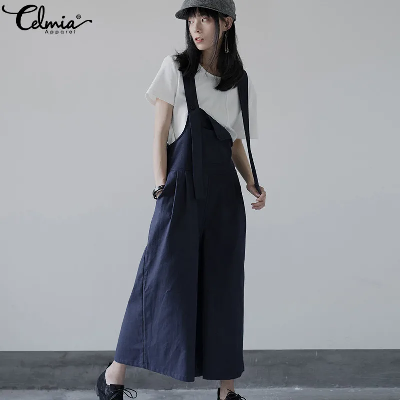 Лето 2019 повседневные женские свободные комбинезоны льняные с широкими штанинами