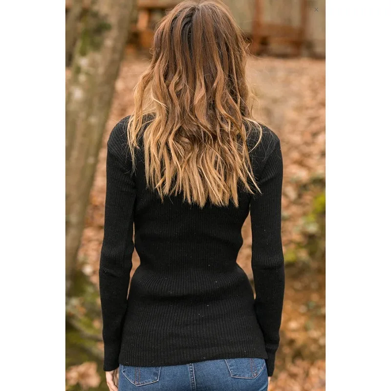 Try Everything Black Sweater Women Winter 2019 Ladies Turtleneck Female With Long Sleeves Ribbed Knitted Женская одежда