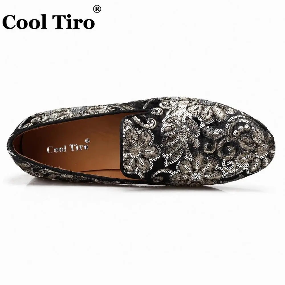 Мужские бархатные Мокасины с вышивкой и блестками на плоской подошве|Туфли| |