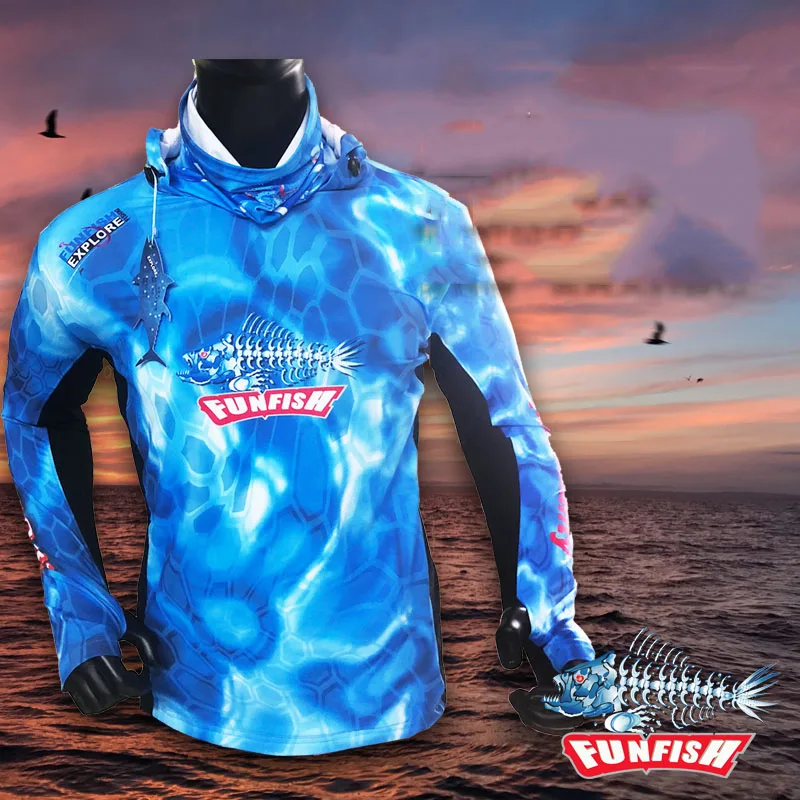 2019 Новая летняя одежда для рыбалки с кепкой длинным рукавом Быстросохнущий