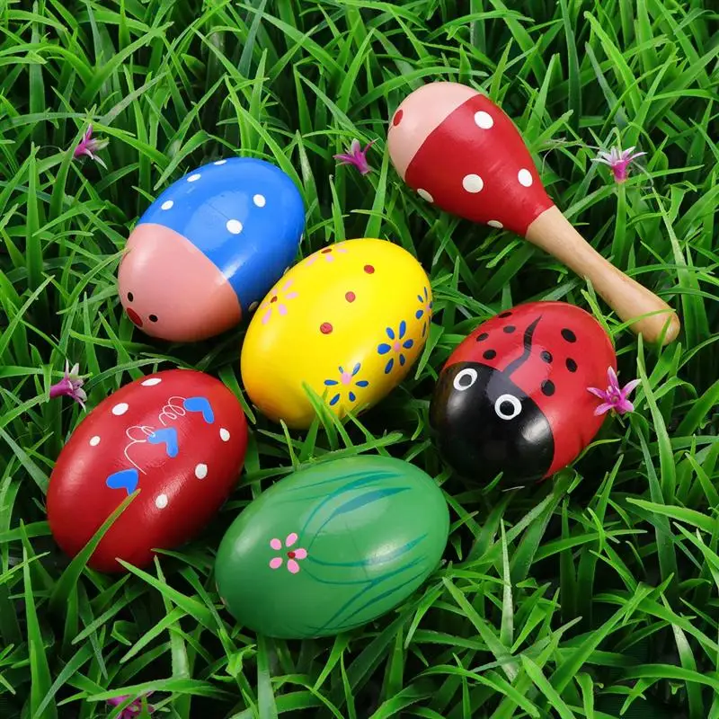 6 шт. Деревянное яйцо maracas музыка ударные детские игрушки яичные шейкеры