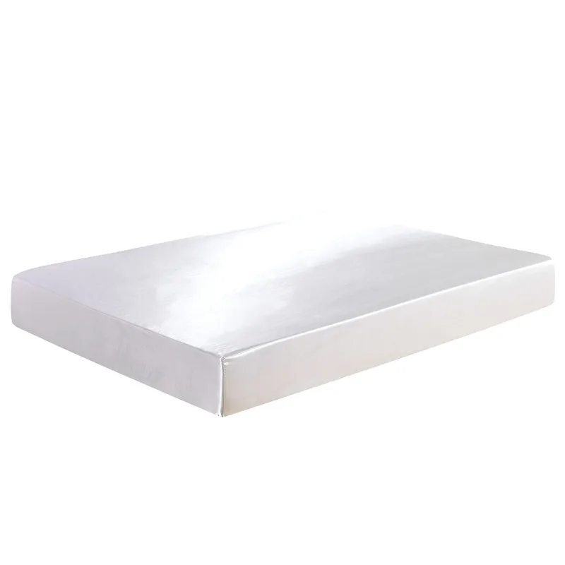 

Satin Silky Fitted Sheet 1PC Solid Color Protector 8 Size Elastic Band Drap Housse de Matela Single Twin Full Queen King