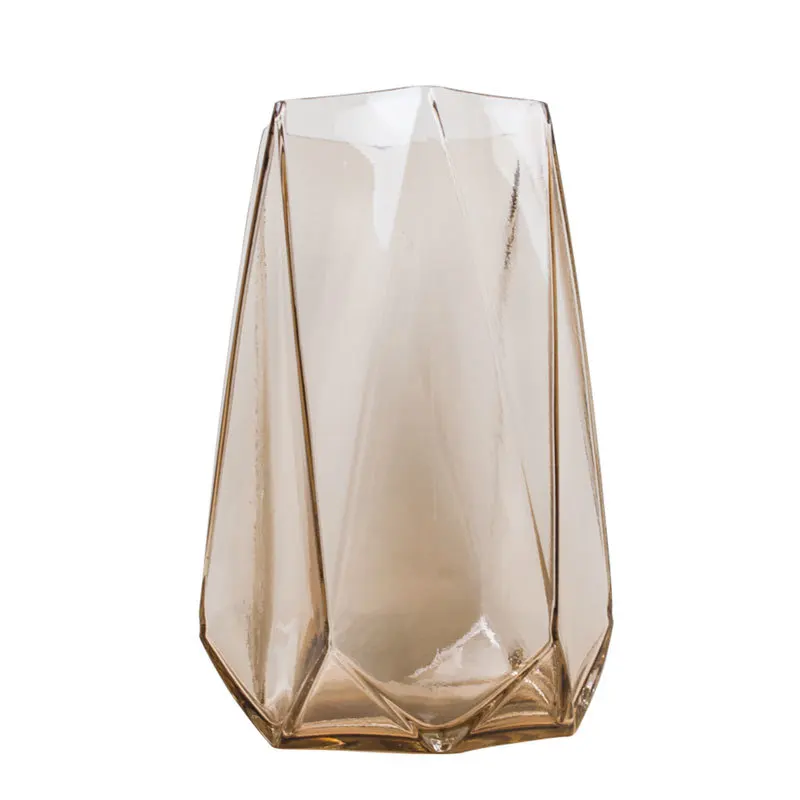 

Янтарное цветное стекло с геометрическим узором, ваза для домашнего декора, напольная ваза для цветочных горшков, свадебное украшение, ваза...
