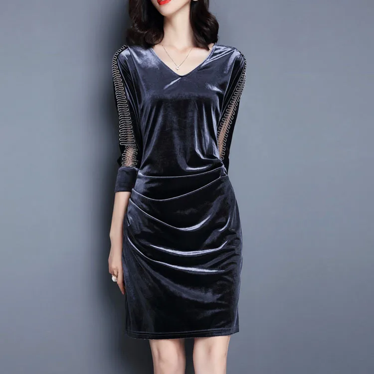 2018 осень и зима для женщин кружево черное платье V образным вырезом средней длины