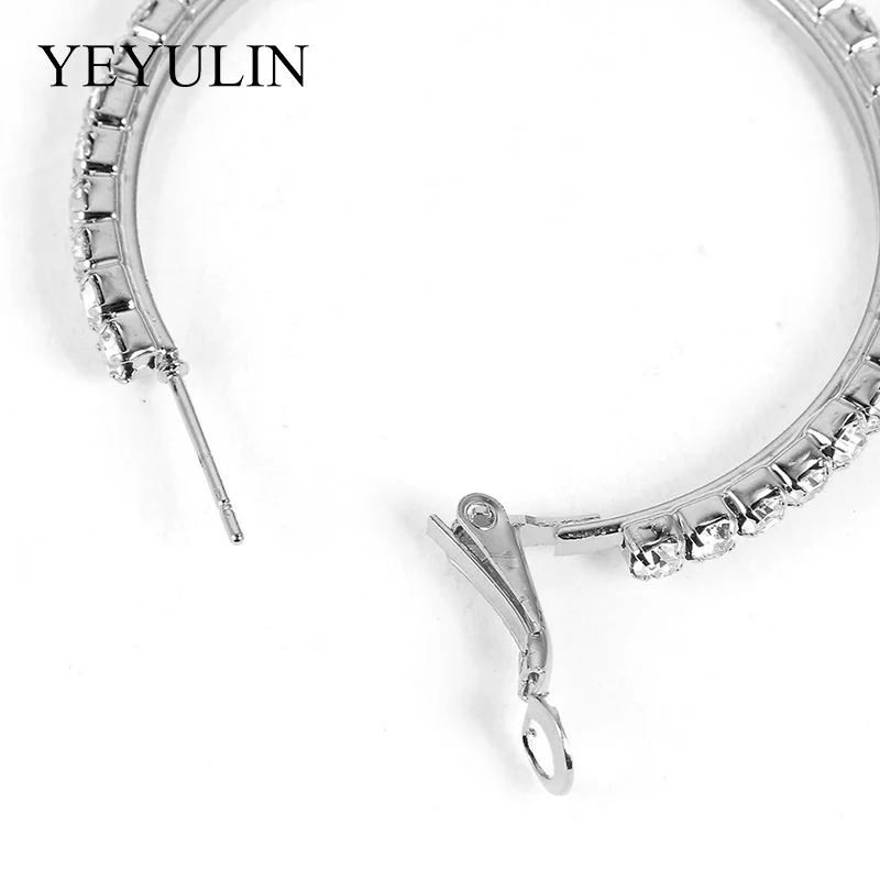 

Silver Color Multi Size Shining Full Clear Crystal Rhinestone Hoop Earrings Big Circle Earrings For Bride Women Wedding Party