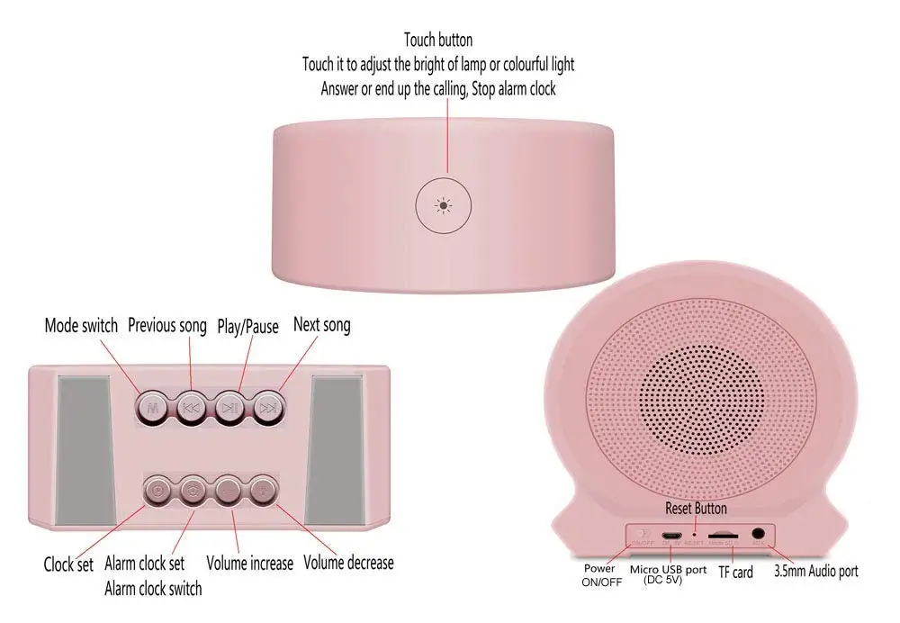 

Radio Alarm Clock Speakers Bluetooth Wireless Portable With Night Light Touch Control Bluetooth Loudspeaker AUX USB Port Stereo
