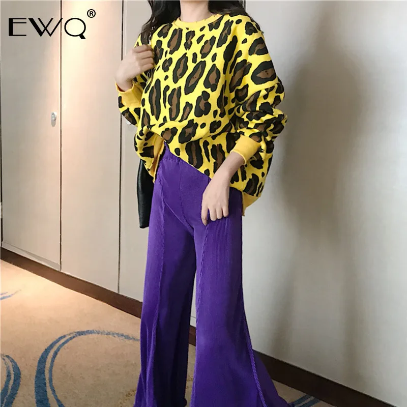 EWQ 2019 Новое поступление Весенняя женская блузка с леопардовым принтом и круглым