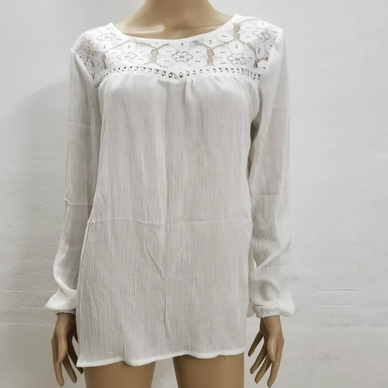 Женская Летняя Открытая шифоновая кружевная блузка с длинными рукавами рубашка