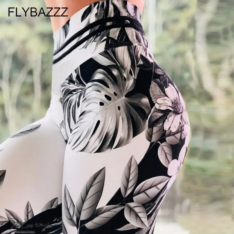 New Female Yoga Pants Leaf Printed Leggings Women Fitness Wear Workout Sports Running Leggings Push Up Gym Elastic Slim Pants