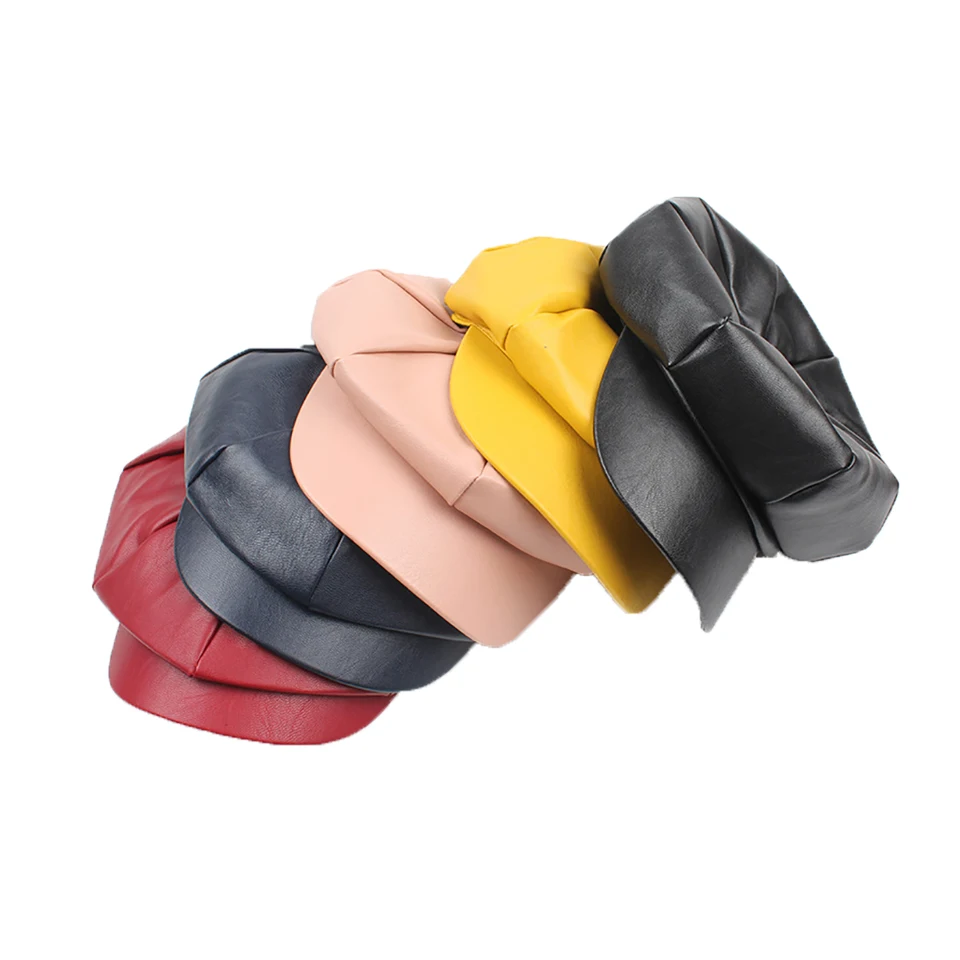 Fashion Bright PU Leather Newsboy Cap Mrs. Messer Painter Octagonal Detective Hat Visors Female Gorras Harajuku Wholesale |