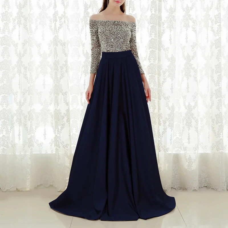 Женское платье с блестками и длинным рукавом длинное макси вечернее свадебное |