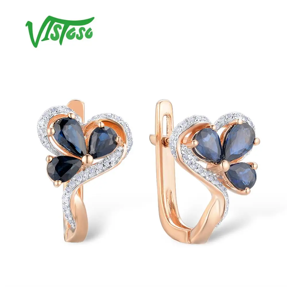 VISTOSO золотые серьги для женщин 14K 585 розовое золото сверкающий синий сапфир