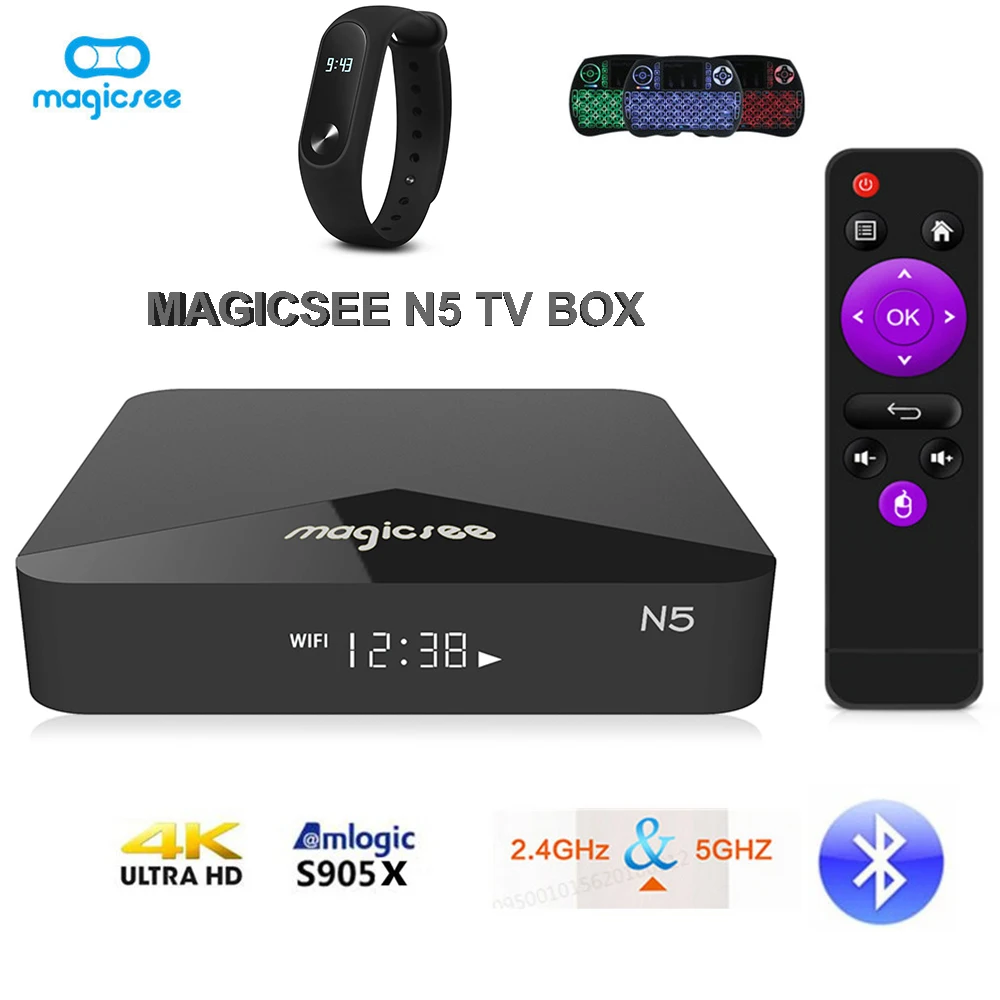 MAGICSEE N5 ТВ Box Amlogic S905X Android 7.1.2 2 Гб Оперативная память 16 Встроенная коробка 4G 5G Wi Fi 100