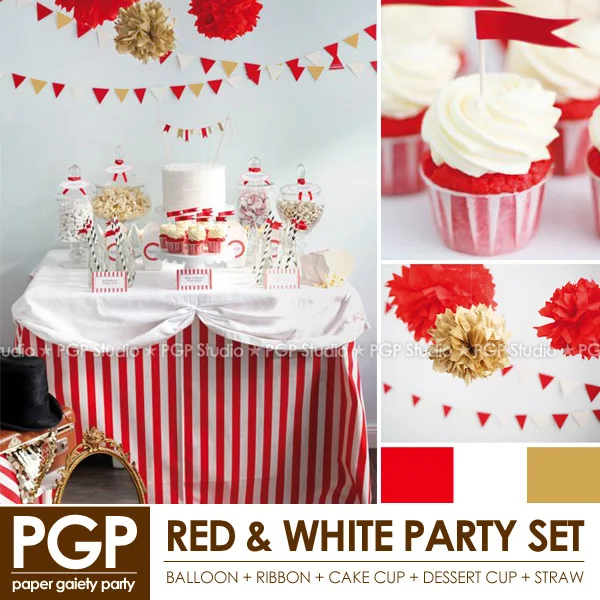 [PGP] красный и белый Цирк партия набор торт Топпер чашки флаг гирлянда соломенная
