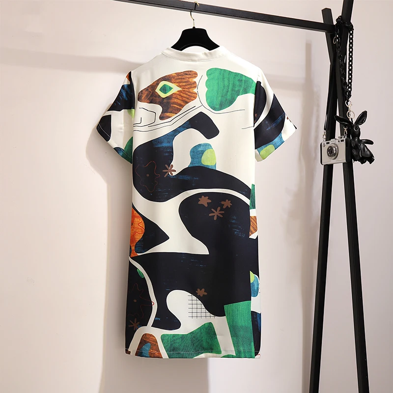 XL 5XL размера плюс женское платье с принтом Лето 2019 корейская мода стоячий