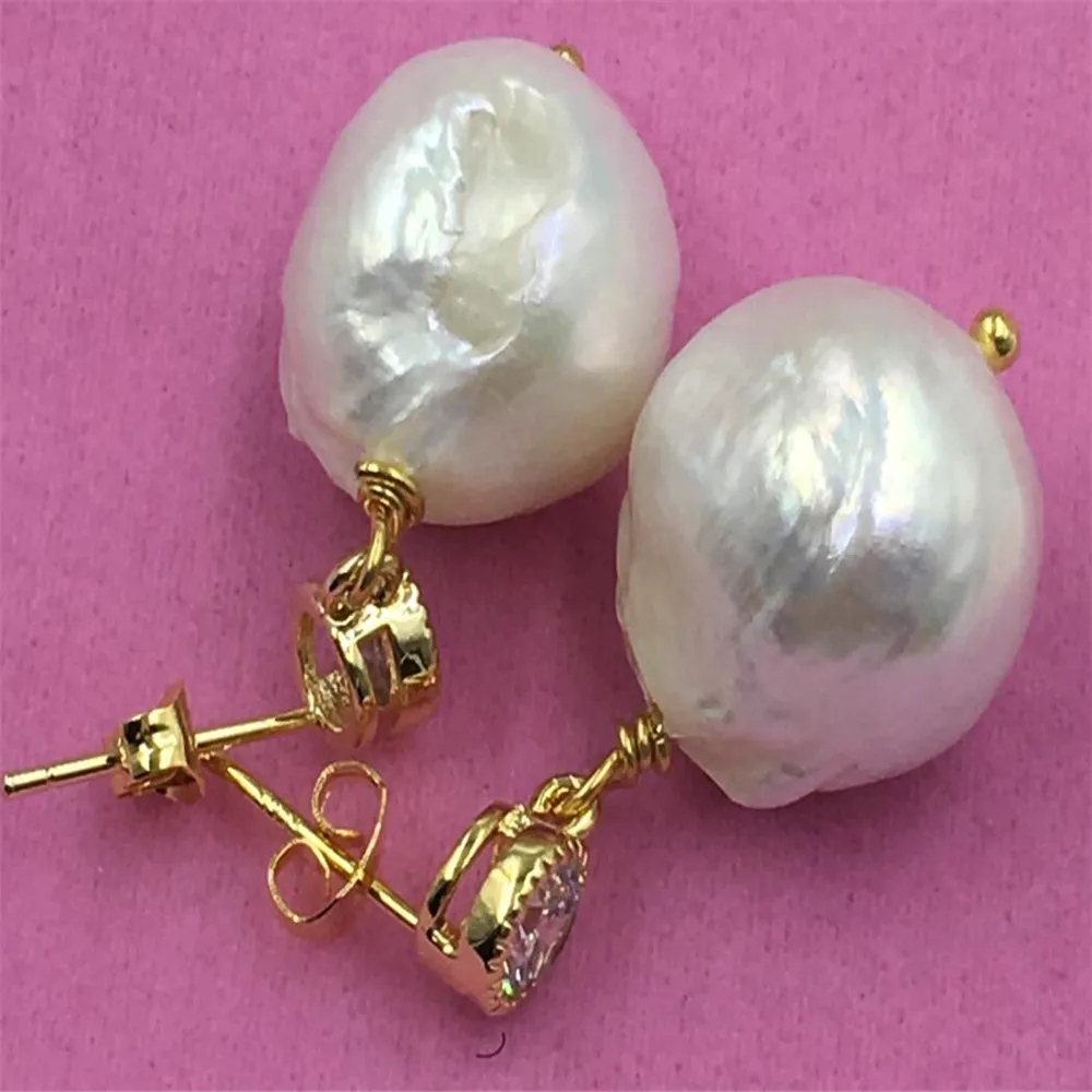 13-14mm Huge White Baroque Pearl Earrings Gold Hook Drop Luxury Wedding Gift Fine Women Fashion Jewelry Dangle | Украшения и