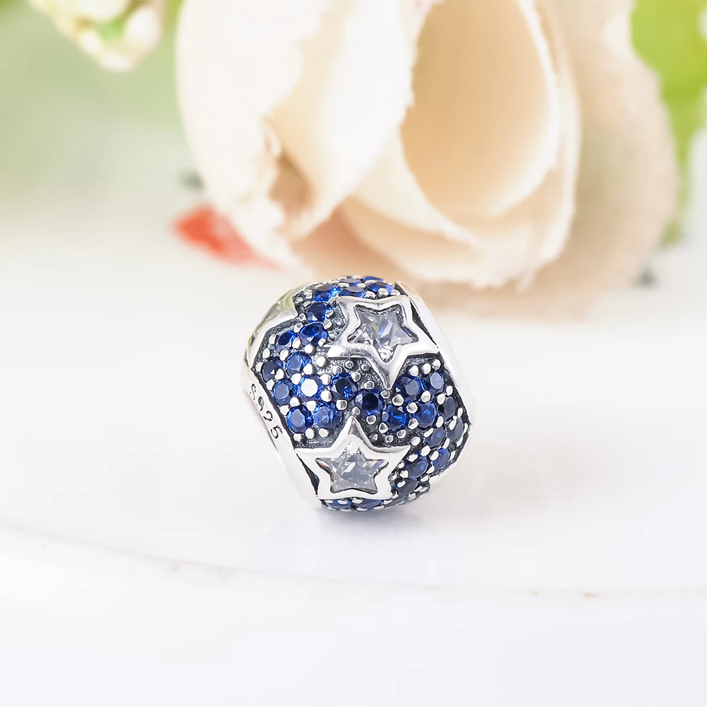Devolove стерлингового серебра 925 пробы ночной Синий CZ Звезда бусины подходят Pandora