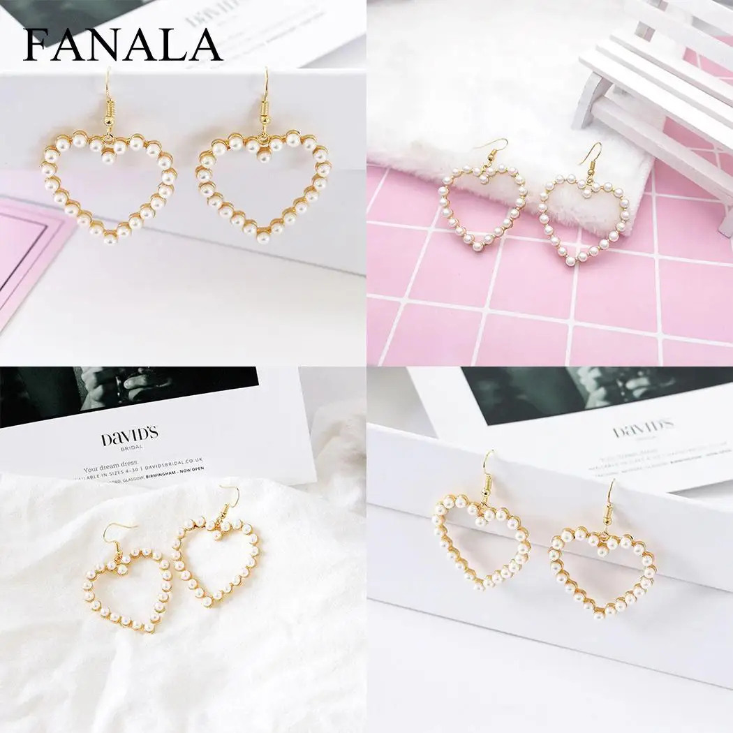 Новая мода сердце из имитации жемчуга полые серьги для женщин корейский стиль