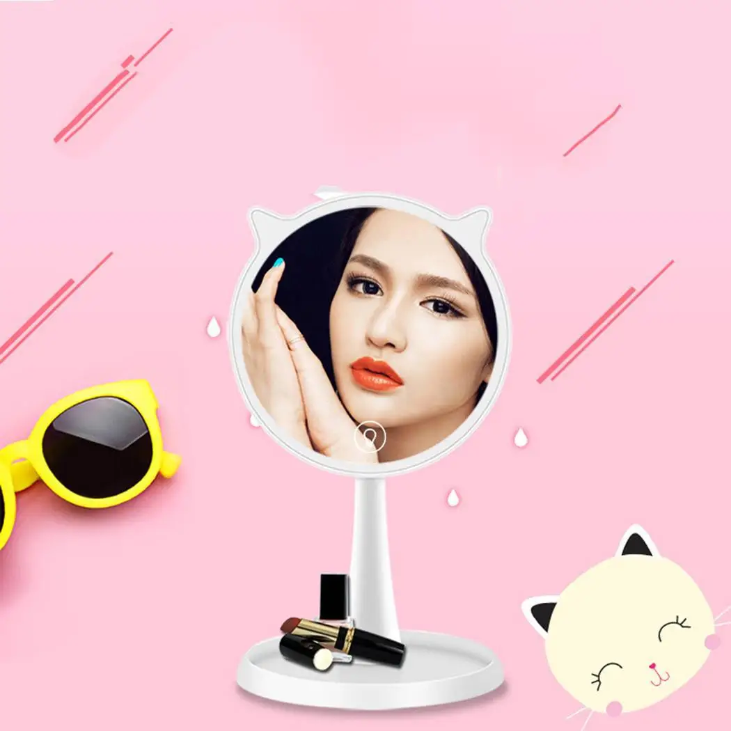 Practical Rechargeable 90 Degree Rotation Cute Makeup About 30 Days Mirror Touch USB 4-5h With Home LED Light | Красота и здоровье