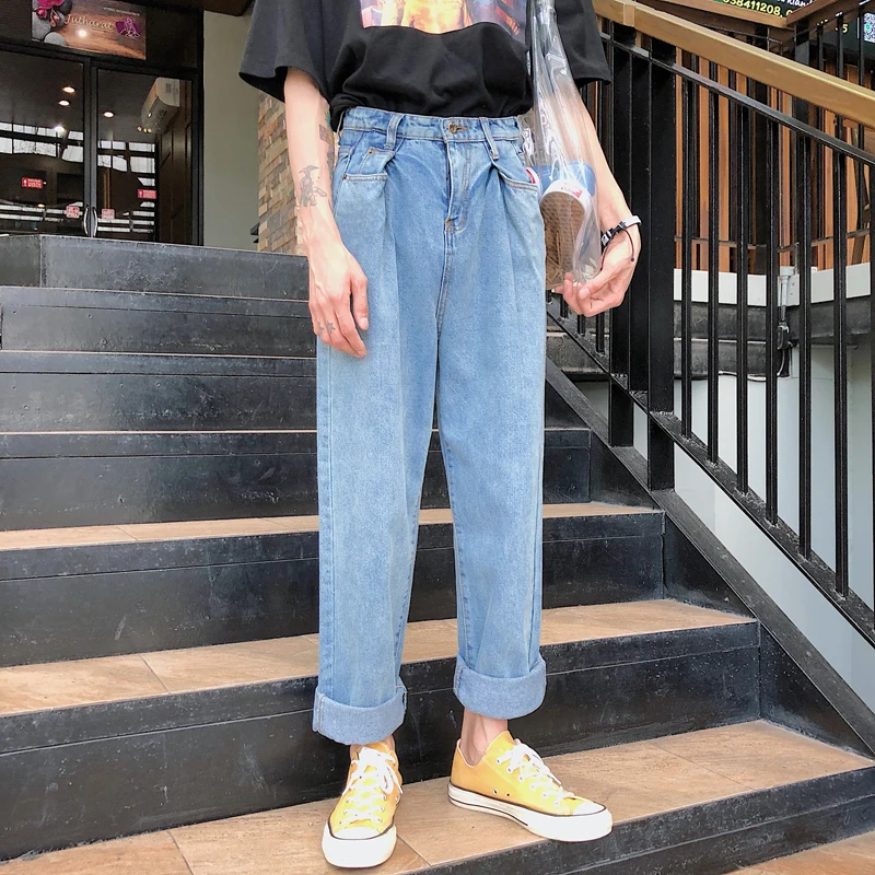 Мужские джинсы из хлопка свободные джинсовые брюки свободного покроя брендовые