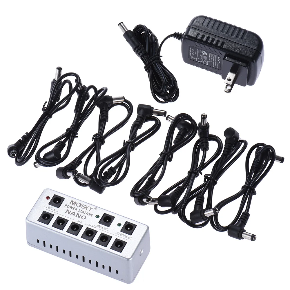 

Guitar Effects Mini Power Supply 8 Isolated DC Outputs 7 * 9V/ 1 * 12V with Cables Power Adapter