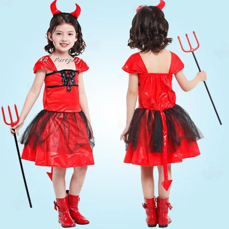 Men Women Girls Red Devil Cosplay Costume Dress For Adults Children Performance Props Halloween Party Supplies| |