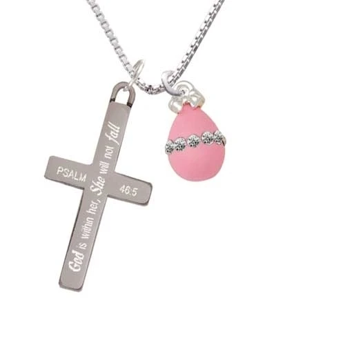 Pink Easter Egg with Clear Crystal Band - She will not Fall Cross Necklace | Украшения и аксессуары