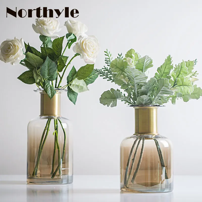 

Золотая круглая стеклянная ваза Northyle, украшение для дома, Европейский стиль, напольная ваза, цветочный горшок, стеклянная ваза для свадьбы, ...