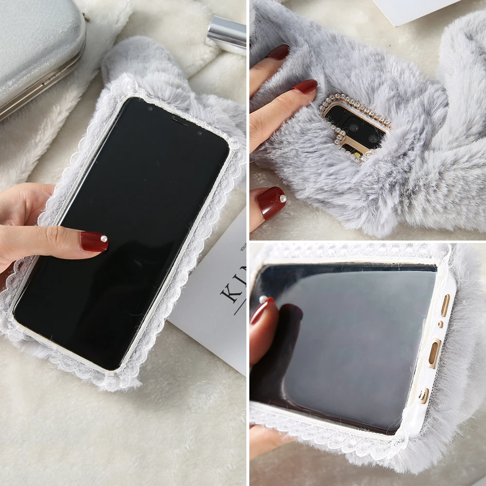 KISSCASE пушистый кролик чехол для Samsung Galaxy S7 S6 S9 S8 Plus Note 9 8 чехлы телефонов A3 A5 A7 J3 J5 J7