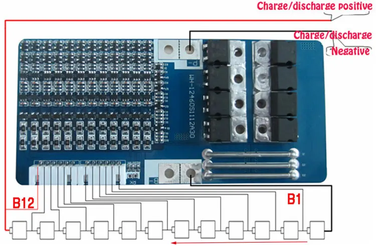 BMS 12S 21A 50 4 V li ion PCM Защитная плата bms pcm для электрического велосипеда
