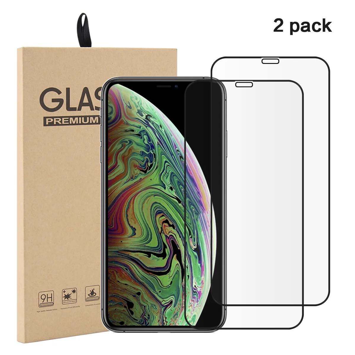 2 упаковки из закаленного стекла для iPhone Xs Max/Xr Защитная пленка экрана телефона с