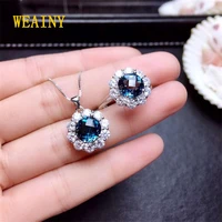 natural london blue topaz ring necklace pendant set s925 sterling silver white gold blue gemstone ring send girlfriend gift