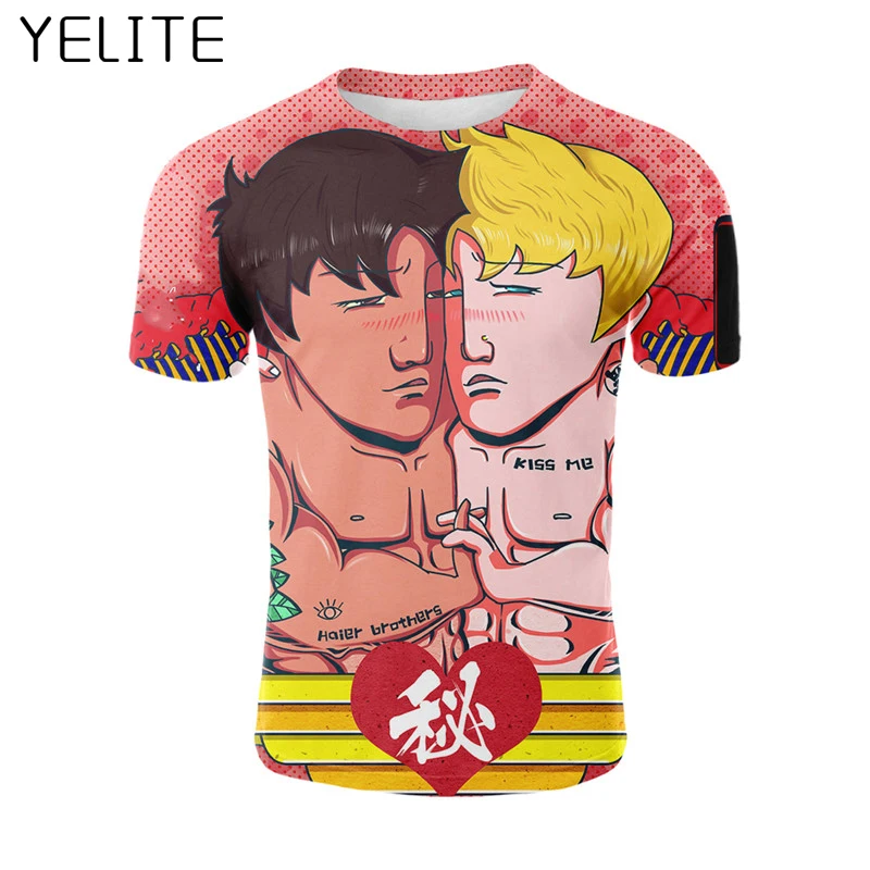 YELITE/Новинка 2019 года модная футболка для геев с героями мультфильмов мужчин и