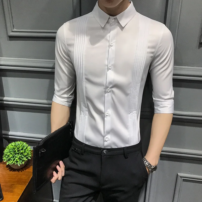 Мужская Однотонная рубашка на пуговицах Camicia Uomo черная красная белая приталенная