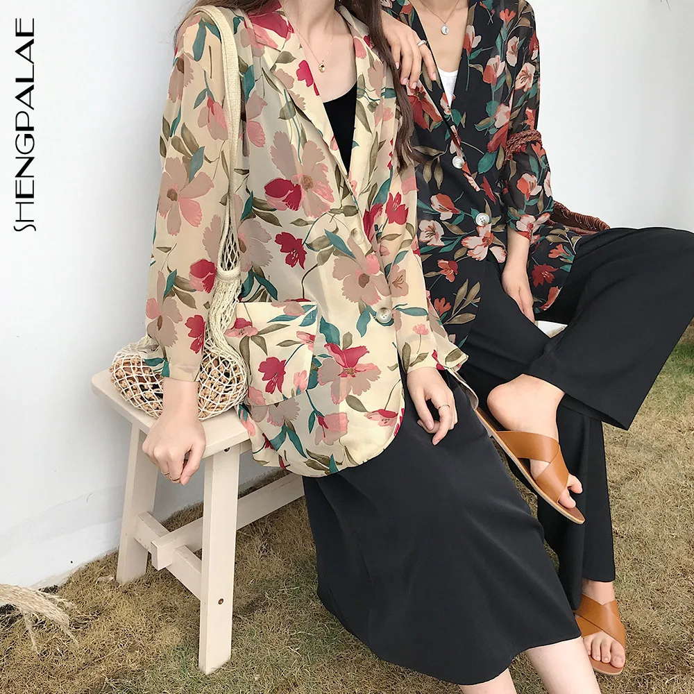 SHENGPALAE сестра стиль Новый винтажный принт костюм с длинным рукавом Свободные